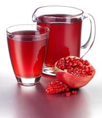 GLASS AND JUG OF POMEGRANATE JUICE