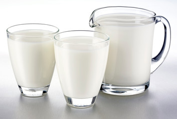 GLASS AND JUG OF FRESH MILK