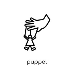 Puppet icon. Trendy modern flat linear vector Puppet icon on white background from thin line Cinema collection