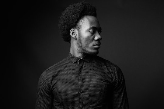 Fototapeta Black and white portrait of handsome African man