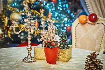 Traditional, christmas. Elegant living room decorated for christmas.