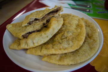 Traditional mongolian food: sheep meat breadcrumbs