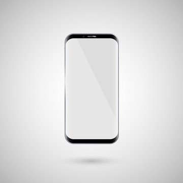 Black touchscreen smartphone. White screen. Isolated on a white background. Vector