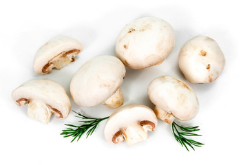 sliced white mushrooms on a white background