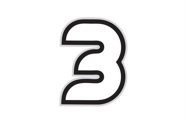 3 black and white number logo icon design
