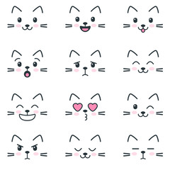 Different emotions of cats on white background