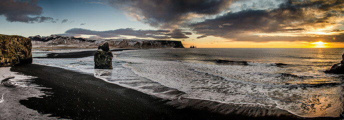 Vik Iceland Winter Sunset Reynisdrangar Seastacks