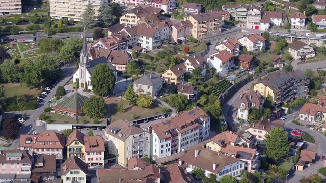 Aerial shot of small church in village
Chexbres, Lavaux - Switzerland