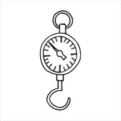 Vector hand drawn sketch physics dynamometer for laboratory work on copybook. Doodle style