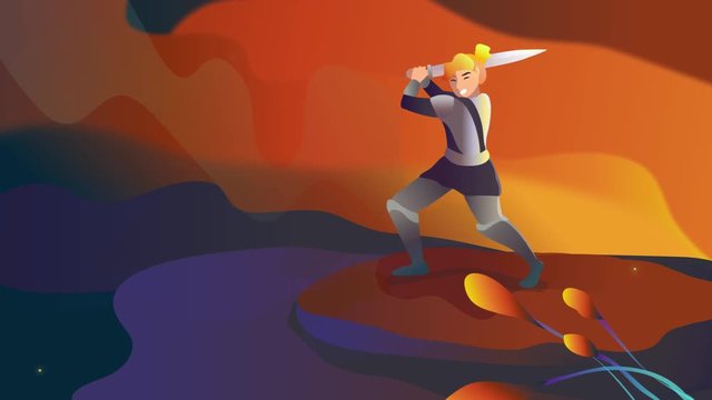 Medieval knight vector character animation. fictional character Warrior video. Woman knight vector. Fantasy Medieval vector illustration. Girl with sword ready for attack. stock vector