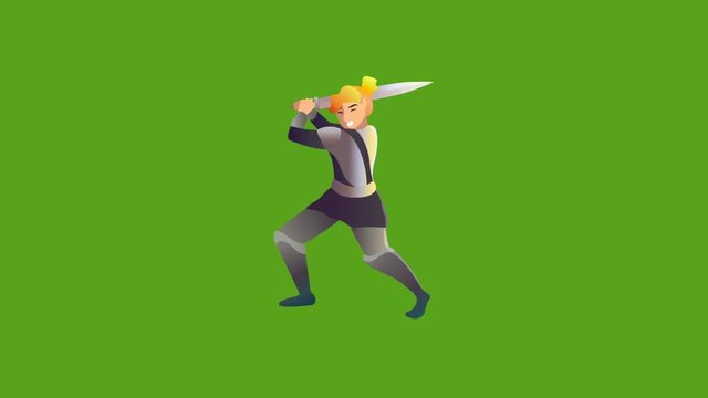 Medieval knight vector character animation. fictional character Warrior video. Woman knight vector. Fantasy Medieval vector illustration. Girl with sword ready for attack. stock vector
