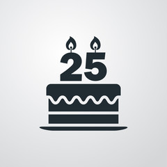 Icono plano tarta de 25 aniversario en fondo gris