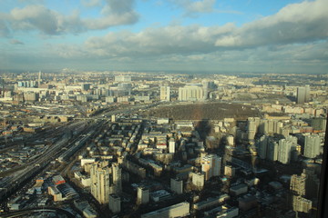 Obraz premium Top view on Moscow from city skyscraper in sunny november day