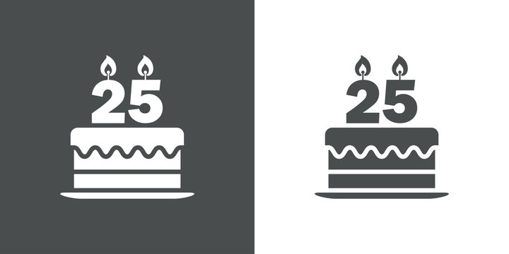 Icono plano tarta de 25 aniversario en gris y blanco