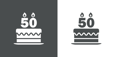 Icono plano tarta de 50 aniversario en gris y blanco