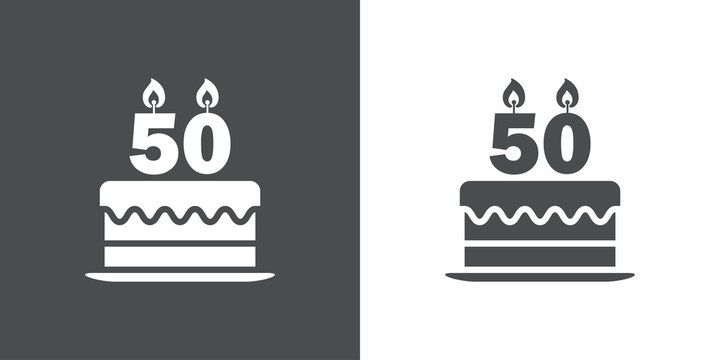 Icono plano tarta de 50 aniversario en gris y blanco