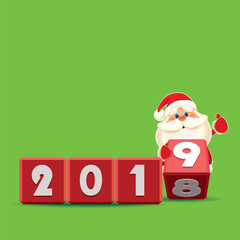 Santa Claus changing date from 2018 to 2019 rotating cubes with numbers isolated on a green background
