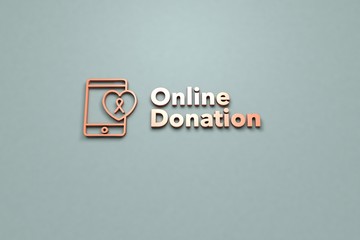 3D illustration of Online Donation, red color and red text with grey background.