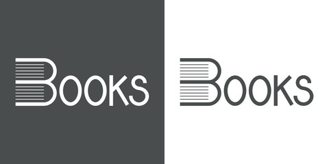 Logotipo con texto Books con letra B con libros en gris y blanco