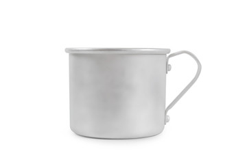 Vintage silver mug with handle isolated on white background