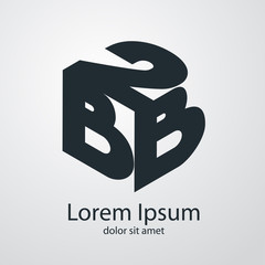 Logotipo con texto B2B en cuadrado tridimensional en fondo gris