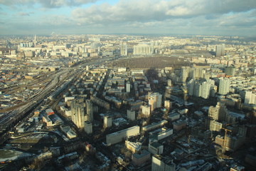 Top view on Moscow from city skyscraper  in sunny november day