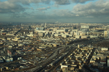 Top view on Moscow from city skyscraper in sunny november day