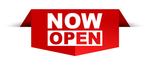 red vector banner now open