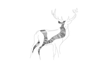  A black and white deer sketch with a white background