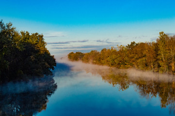 Fototapeta na wymiar Misty Erie Canal in the Fall