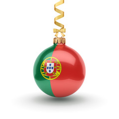3D rendering Christmas ball with the flag of Portugal