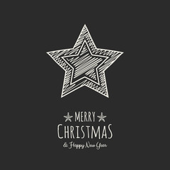 Christmas decoration with wishes and hand drawn star. Vector.