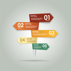 Vector infographic sign of five plates on a pole, a direction indicator