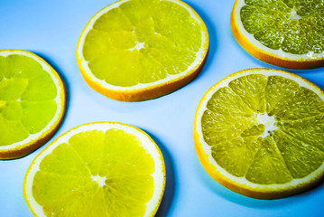 Slices of orange on a blue background