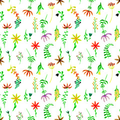 Cute watercolor floral seamless pattern. Green boh