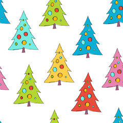 Christmas seamless pattern with stylized cartoon Christmas trees. Winter. For packaging, wrappers, holidays, fabrics and light industry. Vector image.