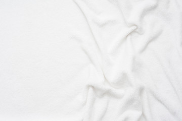 white crumpled blanket, plaid, background with copy space, top view