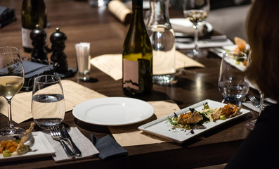 Restaurant table setting for dinner