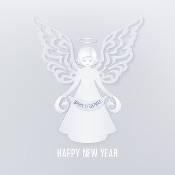 Merry Christmas paper cut card with angel