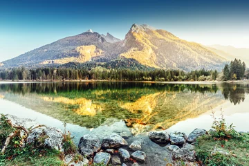 Foto auf Alu-Dibond Hintersee Lake - Picturesque scenery of Great Alpine nature in Germany, Bavaria, Europe. Scenic Autumn Landscape. Ramsau national park in Germany. © Feel good studio