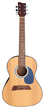 Close up of an acoustic guitar.isolated on a white background