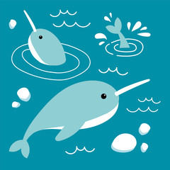 Vector illustration of narwhal in flat style © ekaterinakiriy