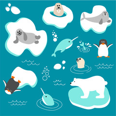 Naklejka premium Vector collection of polar animals in flat style