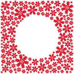 Festive square frame with red and white snowflakes. Vector illustration