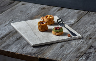 Middle Eastern dessert with on a stone plate
