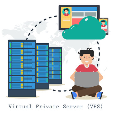 Vector Concept Of Virtual Private Server On White