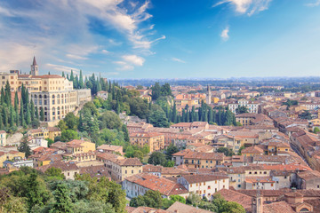 Fototapeta premium Beautiful view of the hill of San Pietro and the panorama of the city of Verona, Italy