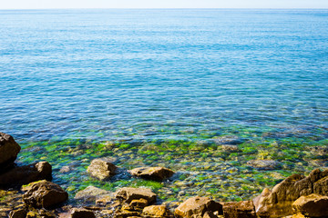Beautiful background of a Moroccan  beach with waves and sea in summer in Al hoceima