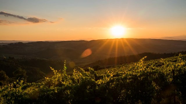 Time lapse - Sunset at a small vineyard in the italian Tuscany