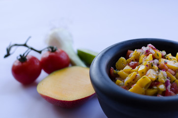 Mango salsa with ingredients